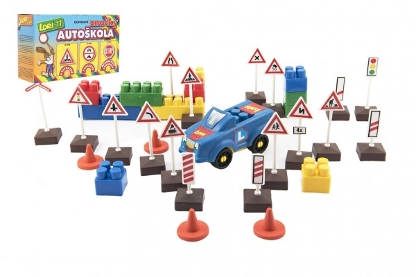 Konstrukcijski set LORI 11 Autoškola Prometni znakovi 16kom+2 čunja+auto plastika u kutiji 22x13x6cm