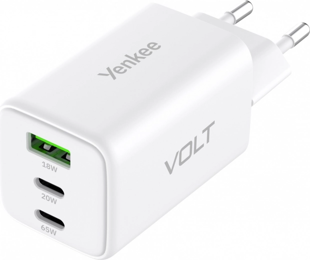 Mrežni punjač VOLT 65 W GaN, 3× USB (2× USB‑C + 1× USB‑A) s Power Delivery 3.0 i QC 4.0
