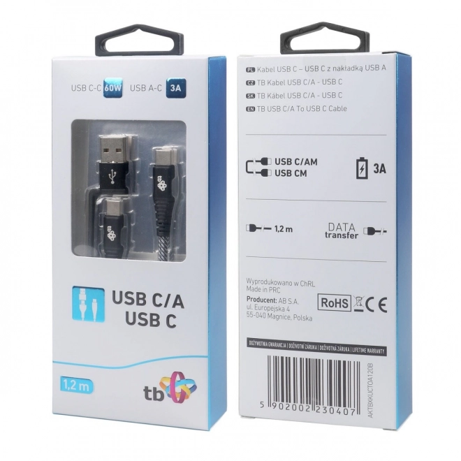 Kabel 2u1: USB-C i USB A s duljinom 1,2 m