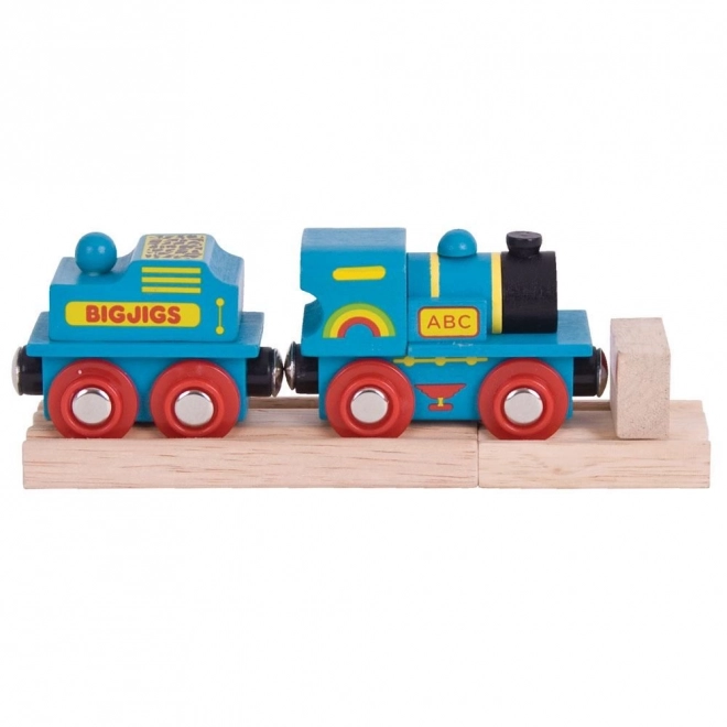 Plava lokomotiva s tendom i 2 tračnice od Bigjigs Rail