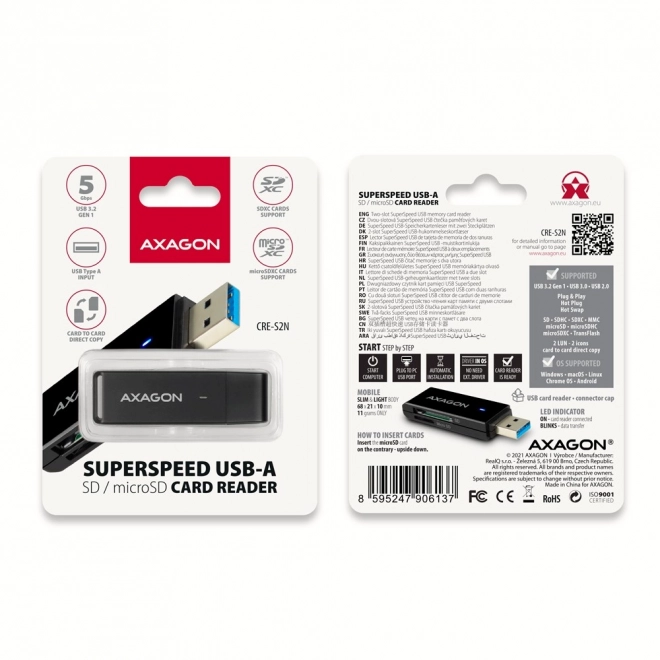 Vanjski čitač kartica USB-A 3.2 Gen 1 AXAGON s podrškom za UHS-I