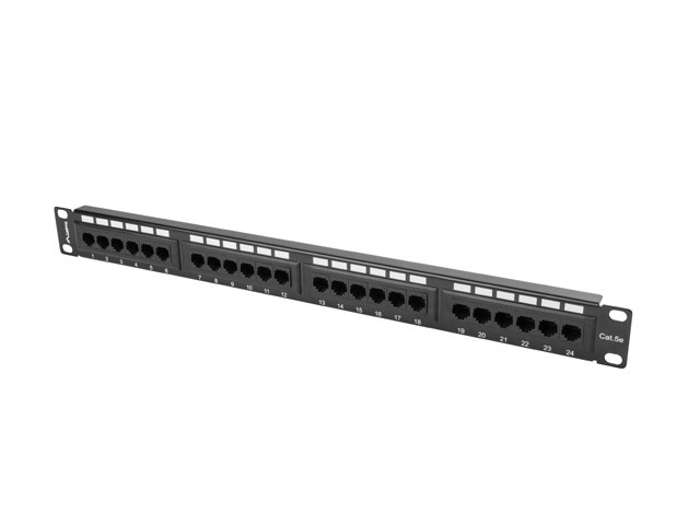 Patch panel 24 porta 1U Cat 5e crni