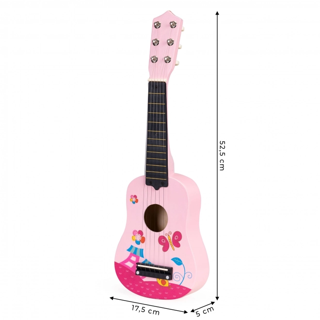Dječja drvena gitara, metalne žice, roza ECOTOYS