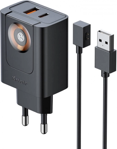 McDodo 30W 2-u-1 punjač USB‑C + USB‑A s brzim punjenjem za Apple Watch, crna