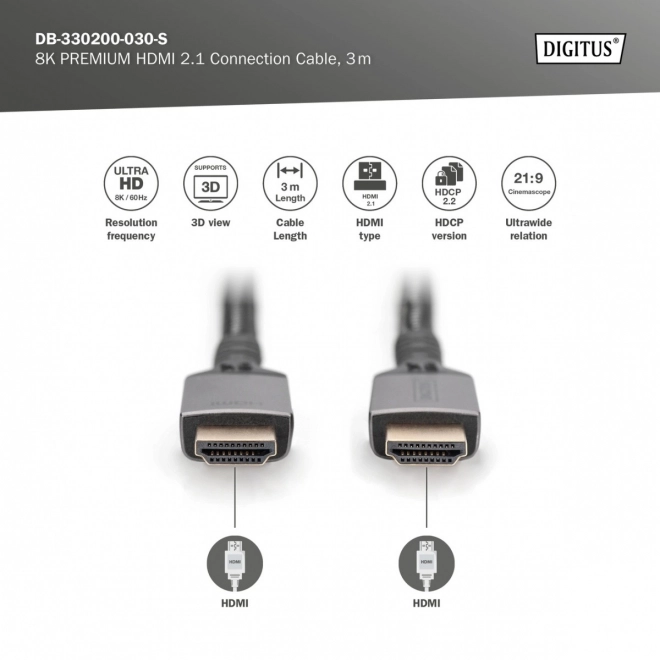 HDMI Kabel 2.1 Ultra HighSpeed 8K UHD 3m crni