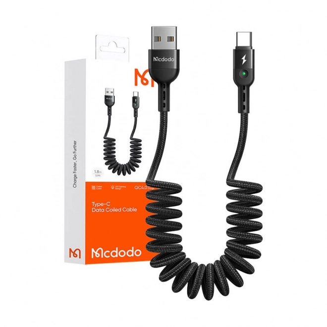 Opružni kabel USB na USB-C Mcdodo Omega CA-6420 1,8 m (crni)