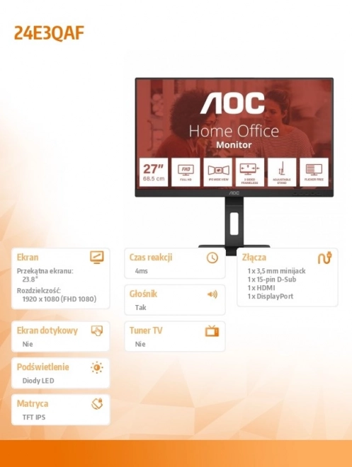 Monitor AOC 24 inča IPS HDMI DP Pivot zvučnici
