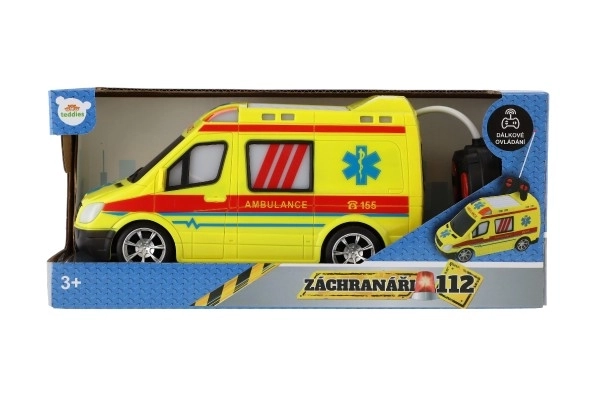 Auto RC ambulantna plast 20cm s daljinskim upravljanjem 27MHz na baterije sa svjetlom u kutiji 28x13x11cm