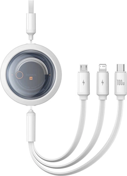 Izvlačivi 3-u-1 kabel za punjenje BASEUS Free2Draw 100 W, 1,1 m, bijeli