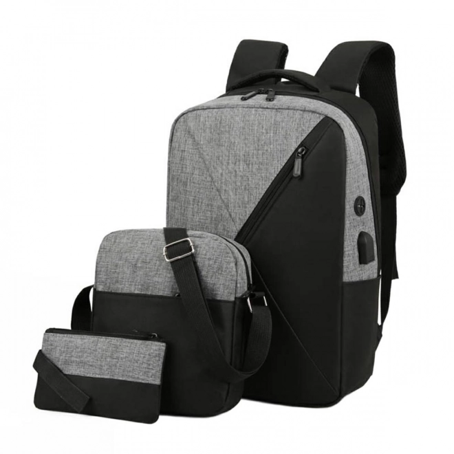 Set 3u1 sivi ruksak, torba i etui