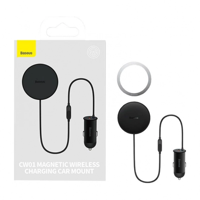 Magnetni držač telefona za auto Baseus CW01 za ventilacijsku rešetku s punjačem za auto USB-C, 15W + 25W (crni)