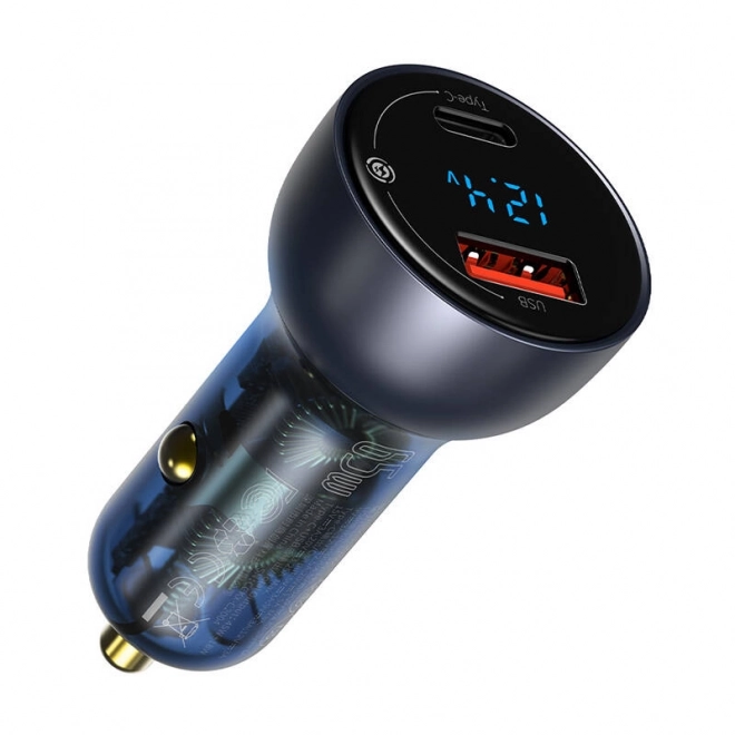 Baseus dvostruki punjač za auto s digitalnim zaslonom, USB i USB-C, brzo punjenje 65W