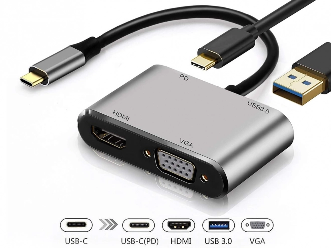 Adapter USB-C HDMI 4K VGA Hub s Power Delivery