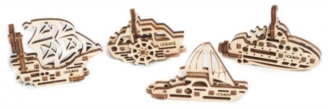 Ugears 3D drvene mehaničke puzzle - četiri mehanička privjeska