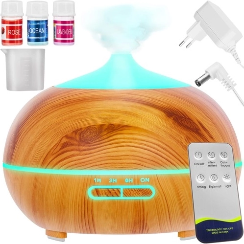 Aroma difuzor i ultrazvučni ovlaživač 400 ml s ionizacijom i LED, daljinsko upravljanje + 3 ulja