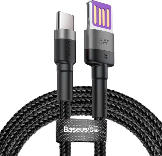 Baseus Cafule USB-C kabel 1 m, 5 A, Huawei SuperCharge i QC 3.0 (crno‑siva)