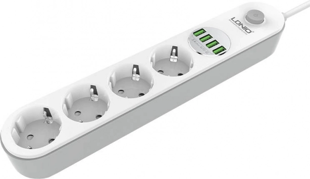 Produžni prenaponski razdjelnik LDNIO s 4 utičnice i 4 USB-a, 2 m, bijela