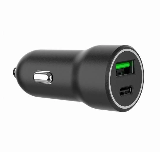 Crni auto punjač USB-A/USB-C 20W PD