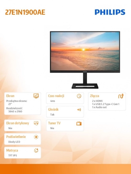 monitor Philips 27 inča 4K IPS HDMI USB-C s ugrađenim zvučnicima