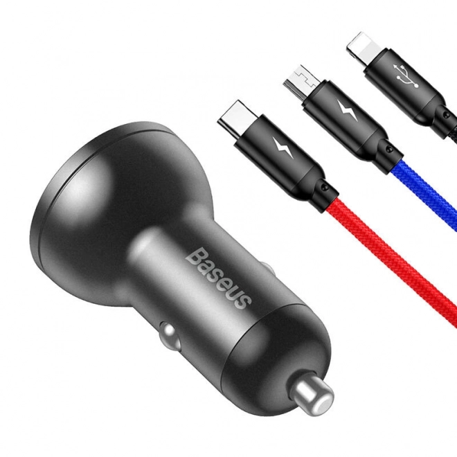 Baseus Punjac Za Auto s Prikazom i USB 3v1 Kabelom 24W