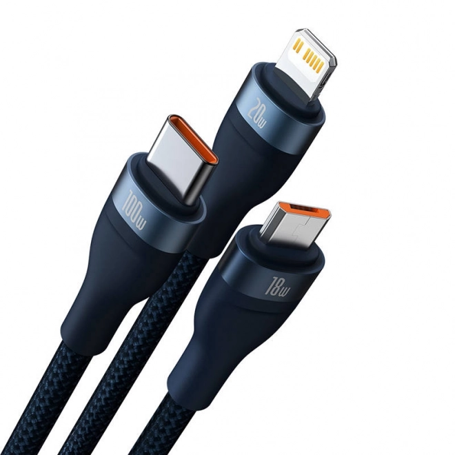 Kabel za brzo punjenje Baseus s 3 priključka: USB-C, Lightning i Micro USB, 100W