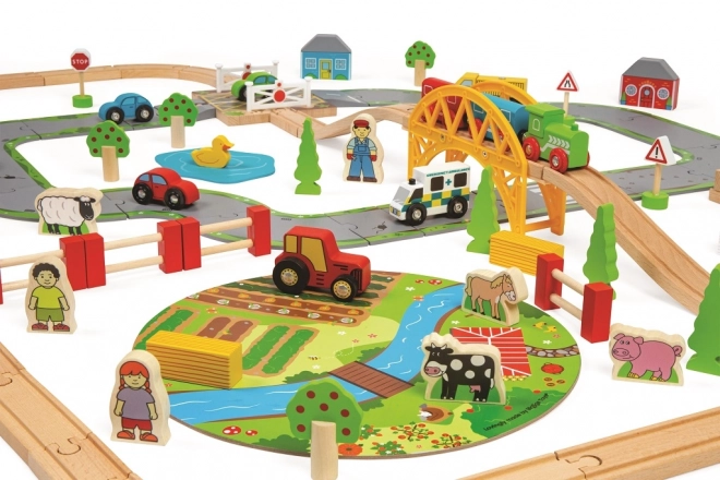 Bigjigs Rail Drvena vlakička sa seoskim putem 80 dijelova