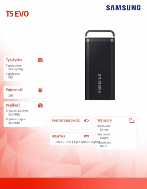 Vanjski SSD Disk Samsung Portable T5 EVO 2TB USB 3.2 Gen. 1 crni