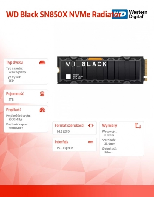 SSD Disk WD Black 2TB SN850X NVMe M.2 PCIe s hladnjakom