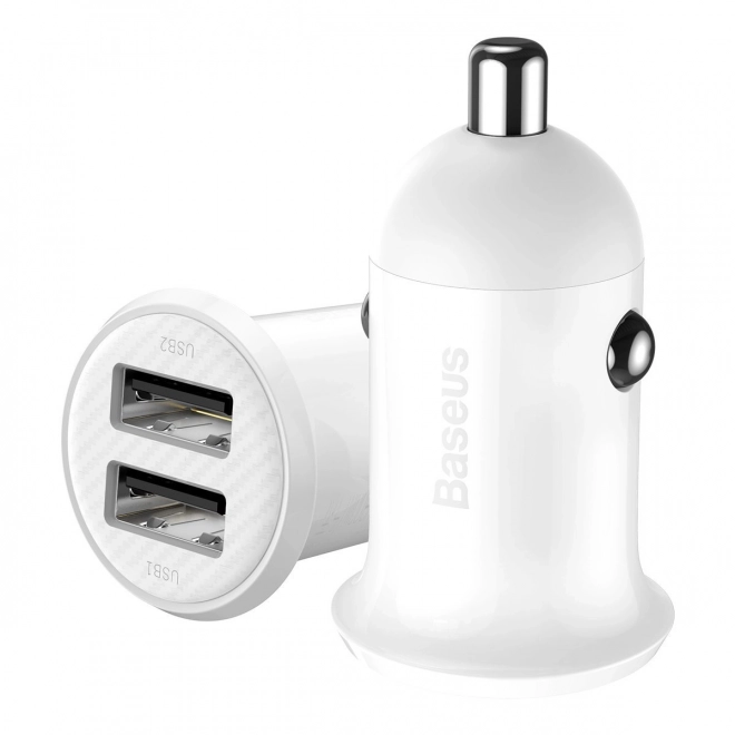 Punjač za auto 2x USB Baseus, 4,8A, bijela