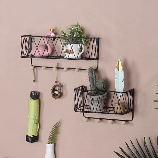 Viseća polica s vješalicama, stil LOFT, crna, 25,5 cm