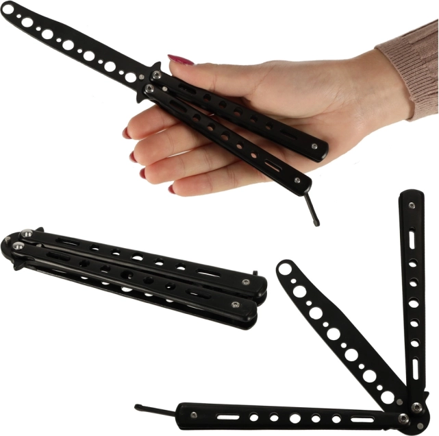 Trening leptir nož (balisong) – tupi sklopivi nož, crni