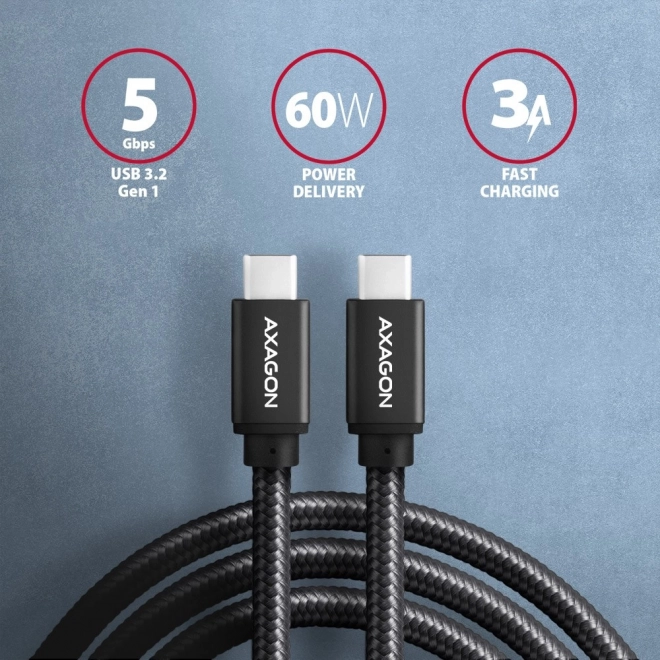 USB-C na USB-C kabel 3m, Isporuka Snage 60W, savitljiv opleten