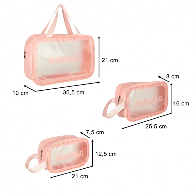 Prozirne putne kozmeticke torbice, vodootporne, set od 3 komada roze