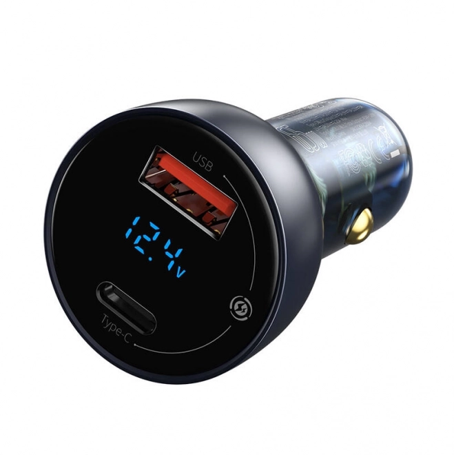 Baseus dvostruki punjač za auto s digitalnim zaslonom, USB i USB-C, brzo punjenje 65W