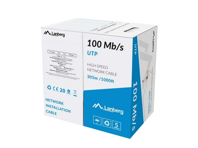 LAN kabel UTP 100Mb/s 305m žica CCA siva