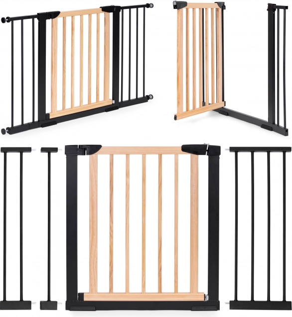 Zaštitna barijera za stepenice i vrata 74–130 cm, metal i drvo, proširivi paneli ECOTOYS