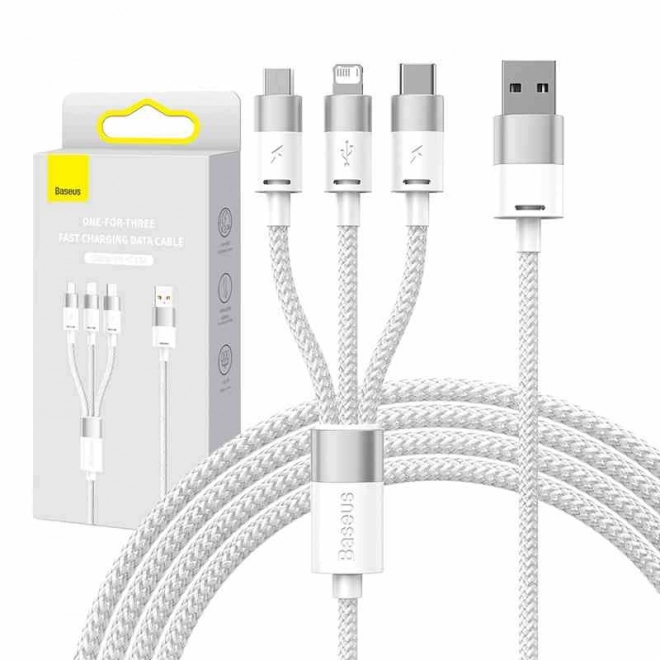 Kabel 3v1 USB Baseus serije StarSpeed, USB-C + micro + Lightning 3,5A, 1,2 m (bijeli)