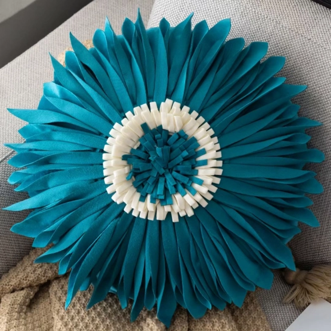 Okrugli prekrivač za jastuk - krizantema, plavi 45 cm