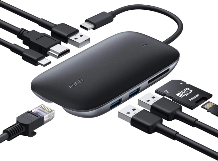 Aukey USB‑C hub 8-u-1 s HDMI 4K, Gigabit Ethernetom i Power Delivery 100 W