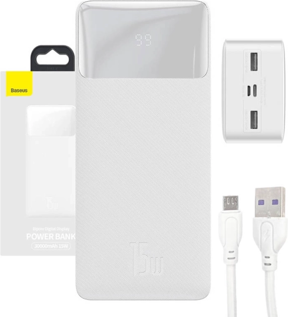 power banka Baseus Bipow 30000 mAh, 15 W, bijela