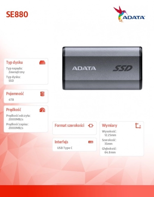 Vanjski SSD disk ADATA SE880 4TB USB 3.2 Gen2x2