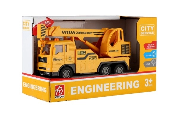 Plastični auto dizalica 16cm na inerciju na baterije s svjetlom i zvukom u kutiji 21x13x9cm