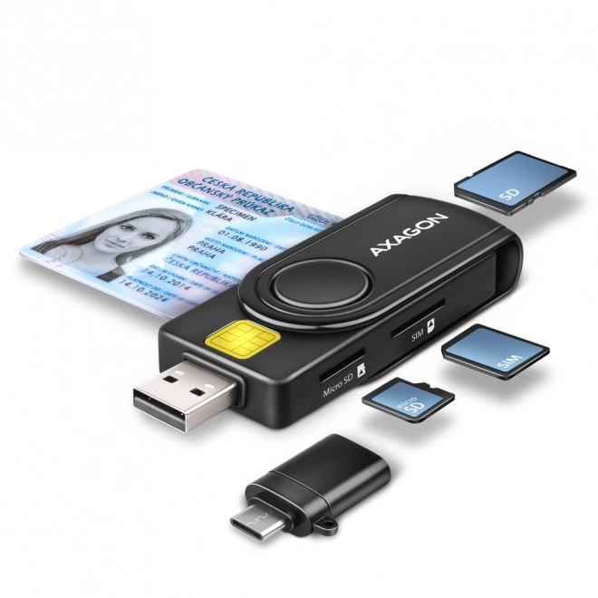 Džepni čitač kartica AXAGON za ID, SD, microSD i SIM kartice s USB-om