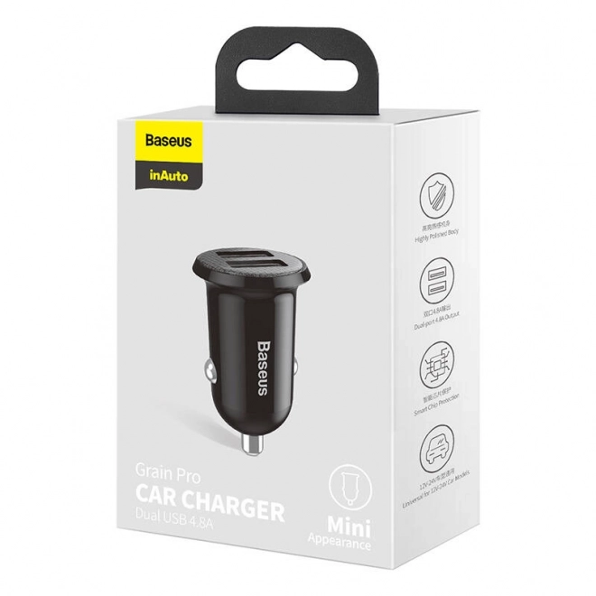 punjač za auto Baseus Grain Pro 2x USB crna