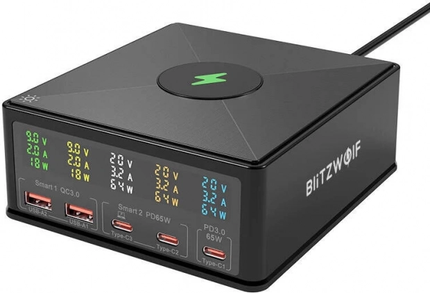 Napunjačka stanica BLITZWOLF 160 W, 3× USB‑C, 2× USB‑A s bežičnim punjenjem