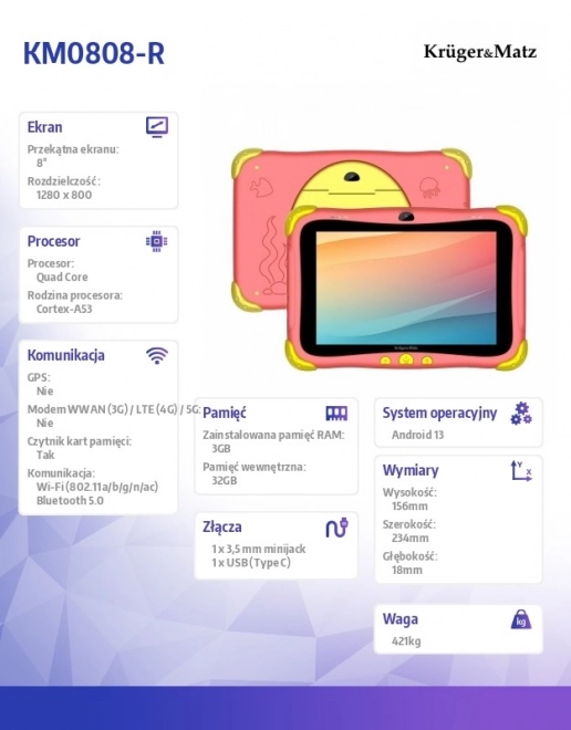 Dječji tablet Krüger&Matz FUN 808 crveni