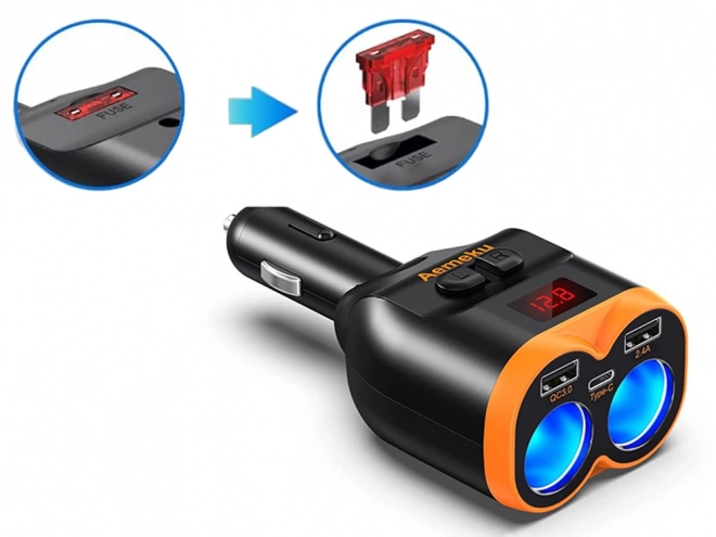 Razdjelnik za upaljač s USB-A i USB-C QC 3.0 punjačem