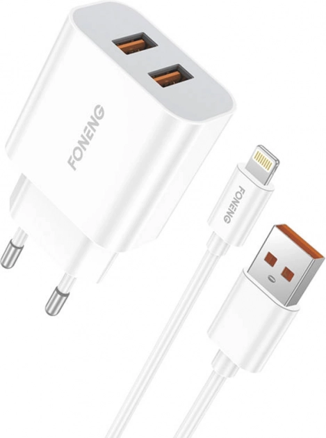Brzi punjač FONENG s 2× USB, 12 W + USB–Lightning kabel