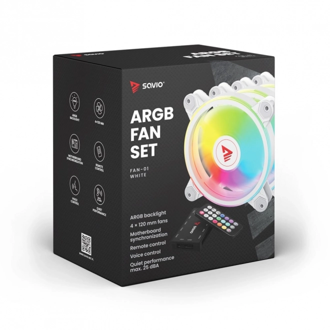FAN-01 Bijeli 4-pack 120mm ARGB ventilator uključujući kontroler i daljinski upravljač