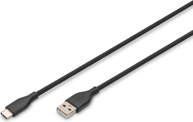 Silikonski spojni kabel USB-A - USB-C, USB 2.0, 60 W, 1 m crni